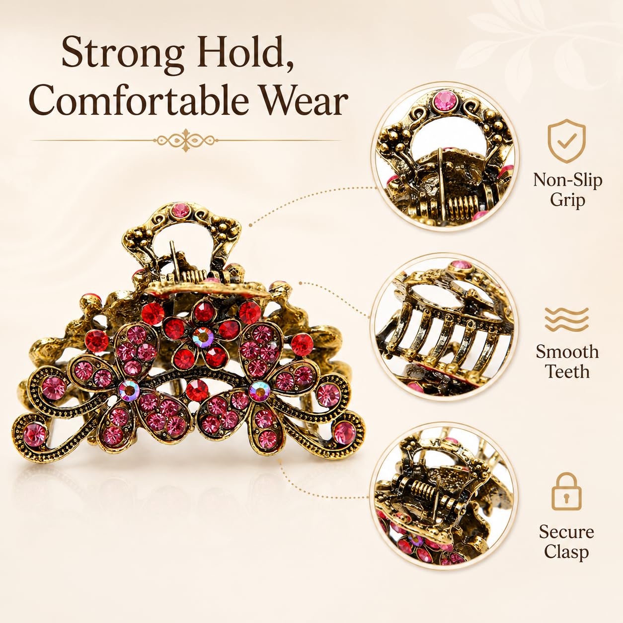 Rhinestone Hair Clips Sparkling Flower Rhinestone Claw Clip, Luxury Vintage Diamond Accessories for Women for Wedding Party Vacation Daily Hairstyle Decor