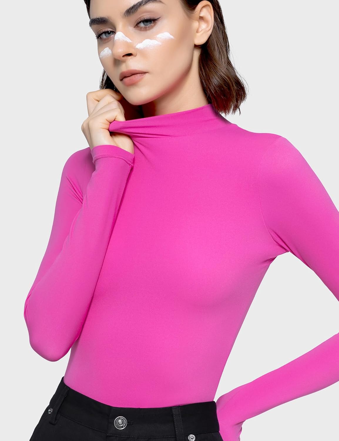 PUMIEY Women's Long Sleeve T Shirts Mock Turtleneck Slim Fit Tops Sexy Basic Tee Smoke Cloud Pro Collection - Image 5