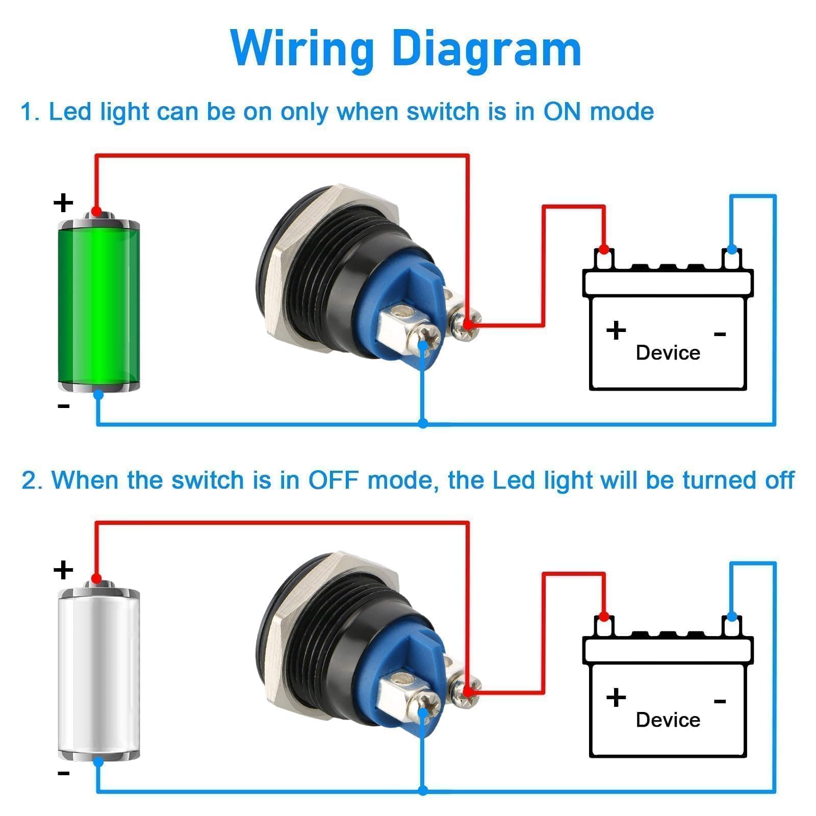 Linkstyle 5szt Metalowy Chwilowy Przełącznik Przyciskowy, 12V Okrągły Klawisz Start Wł/Wył do Otworu Montażowego 16mm 5/8” do Samochód