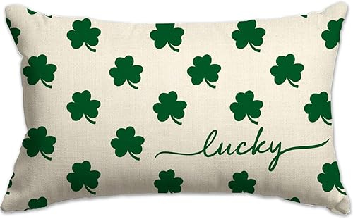 JXZYGMD Fundas de almohada del Día de San Patricio de 12 x 20 pulgadas, decoración de trébol verde de la suerte, fundas de cojín, decoración de