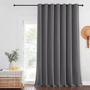 NICETOWN Blackout Sliding Glass Door Curtain 144 inches Long, Grommet Thermal Insulated Light & Heat Blocking Curtain & Drape Window Treatment for Sliding Glass Door, Grey, W100 x L144, 1 Panel