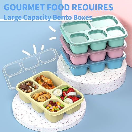 Miniatura 3 de Bento Box Adult Lunch Box - 4 Pack, 5 - Compartment Meal Prep Container for Kids, Reusable Food Storage Snack Containers - Stackable for School,