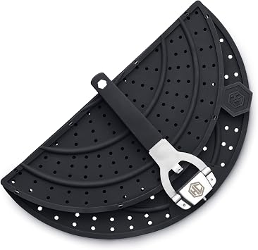 HexClad Grease Splatter Screen for Frying and Searing, Fits 10 and 12-inch Pans, Dishwasher-Safe, Folding Design, Heat-Safe to 480F, Stay-Cool Locking Handle, Silicone and Stainless Steel
