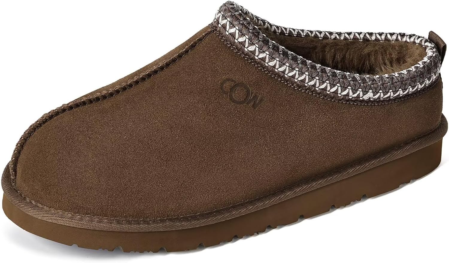 OOW Genuine Suede Slippers for Women with Memory Foam Fuzzy House Shoes for Indoor Outdoor