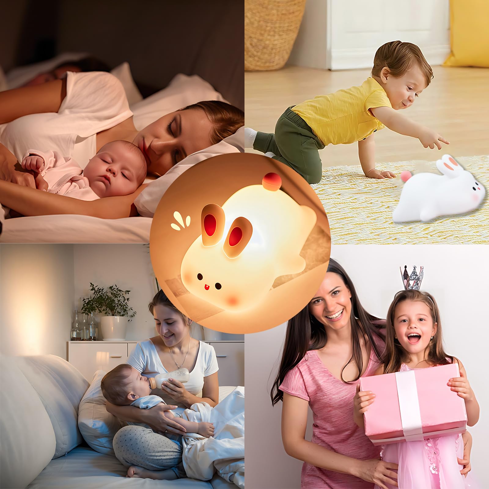 Luminária De Coelho Squishy Recarregável - Luz Noturna Com Toque