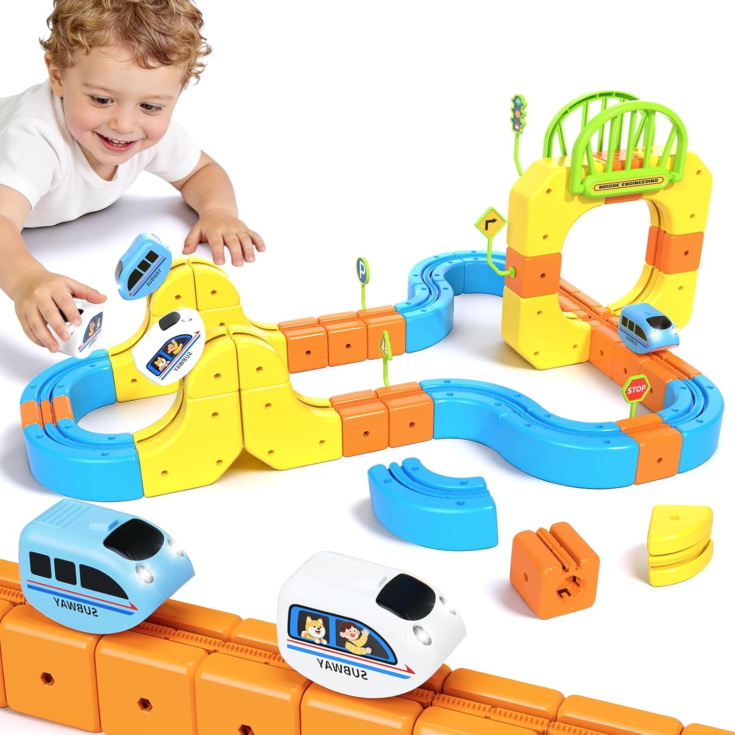 Electric Train Set Cube Track for Kids Ages 4-8, Infinity Racer 3D Train for Toddlers, Track Fusion Building Toy with Anti Gravity Race Track, STEM Learning Fun Gift for Boys Girls, Include 2 Trains
