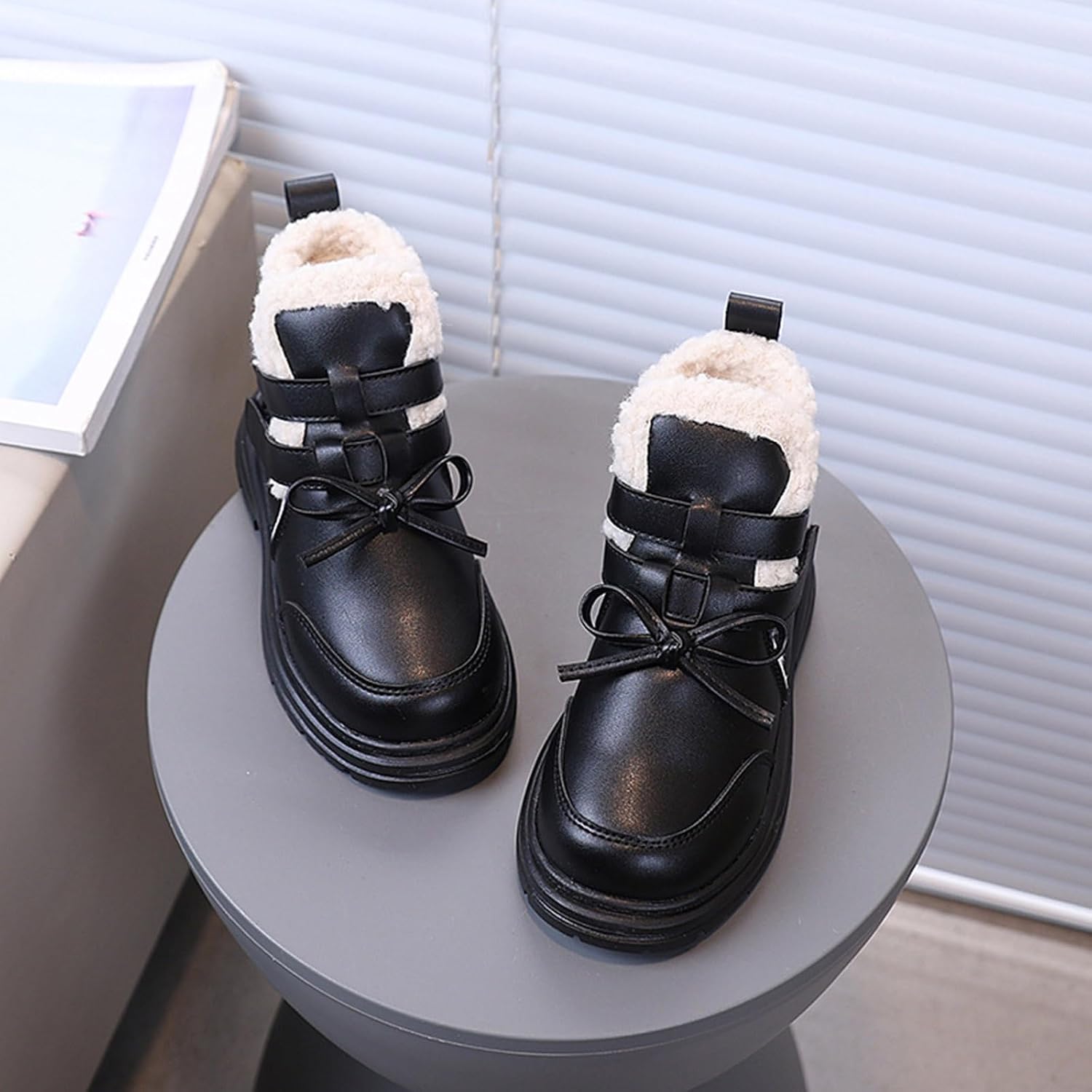 Toddler Winter Boots Plush Thick Warm Ankle Boots Aesthetic Bow Rubber Sole Water Proof Booties Comfortable Plush Cotton Warm Lightweight Winter Shoes - Image 5