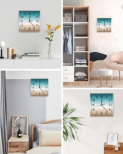 Miniatura 4 de Reloj de pared de madera degradado verde azulado caqui degradado, silencioso, sin tictac, reloj de pared cuadrado con degradado verde y beige,