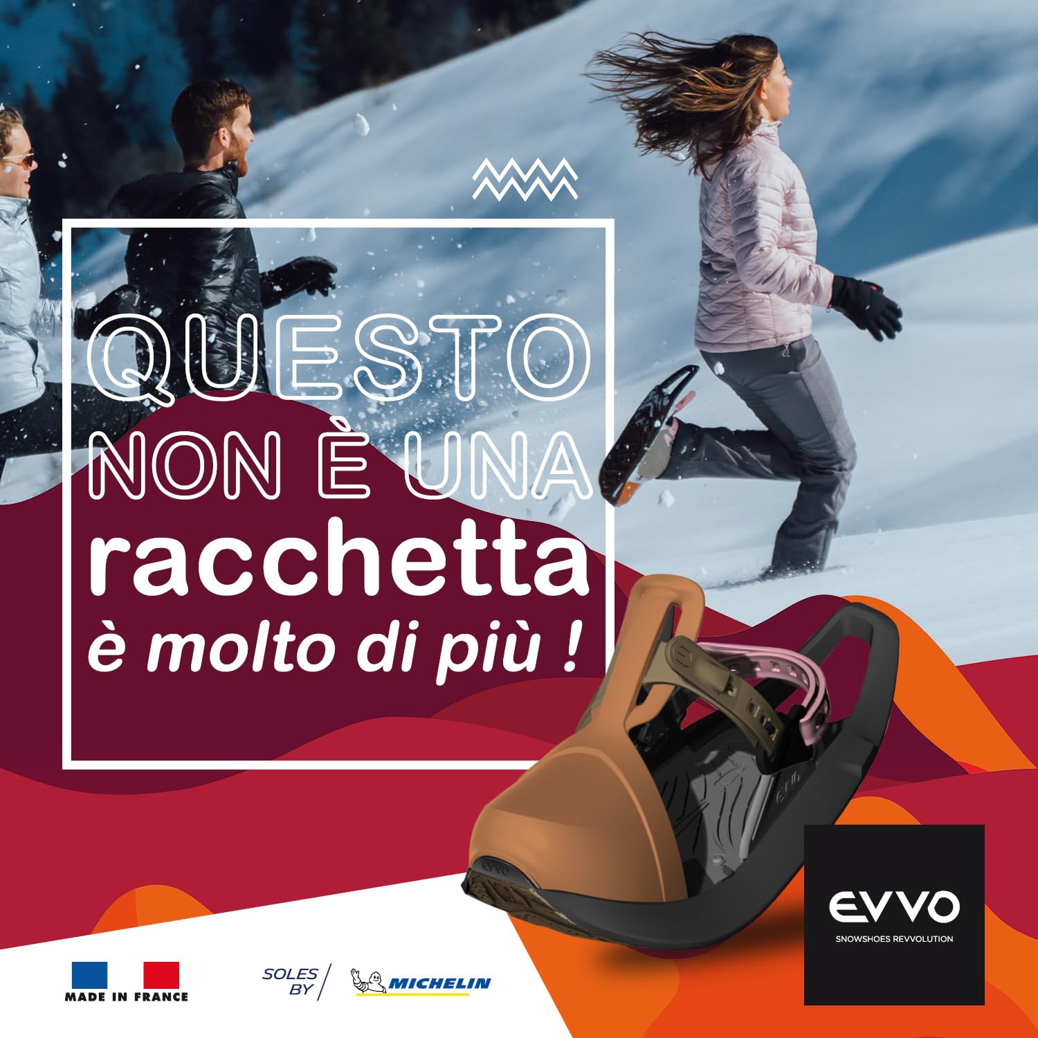 EVVO - TOREE - Racchetta da Neve Made in France con Suola Cloutées Michelin® Biosourced90®, Attacchi Regolabili, per Uomo e Donna con Borsa Trasporto Inclusa, Adatta a Tutti i Terreni