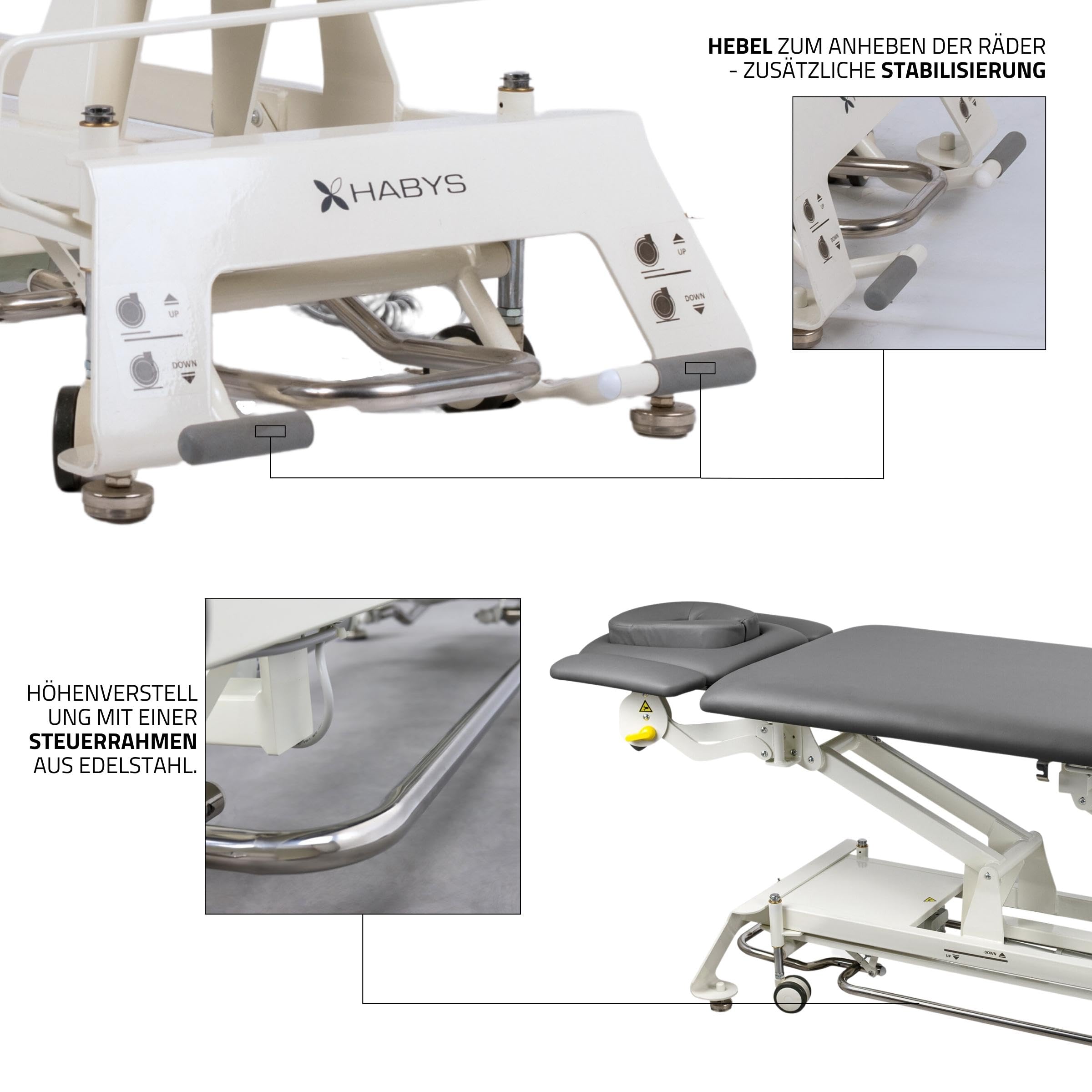 HABYS Evero V4 | Elektrische Massageliege Behandlungsliege Therapieliege Massagebank Kosmetikliege | Höhenverstellbar 198 x 68cm |Elektrisch | 4 - Segmente | MDR-Zertifizieriung | Grau