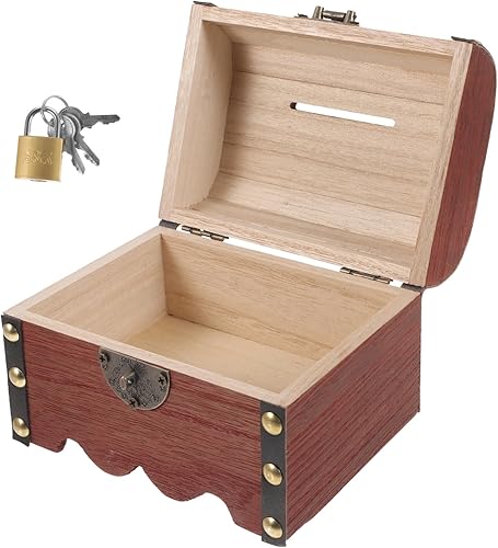Miniatura 1 de Alcancía de madera con candado, caja decorativa de pirata, caja de madera para juguetes retro, caja de dinero con candado, caja de recuerdo retro