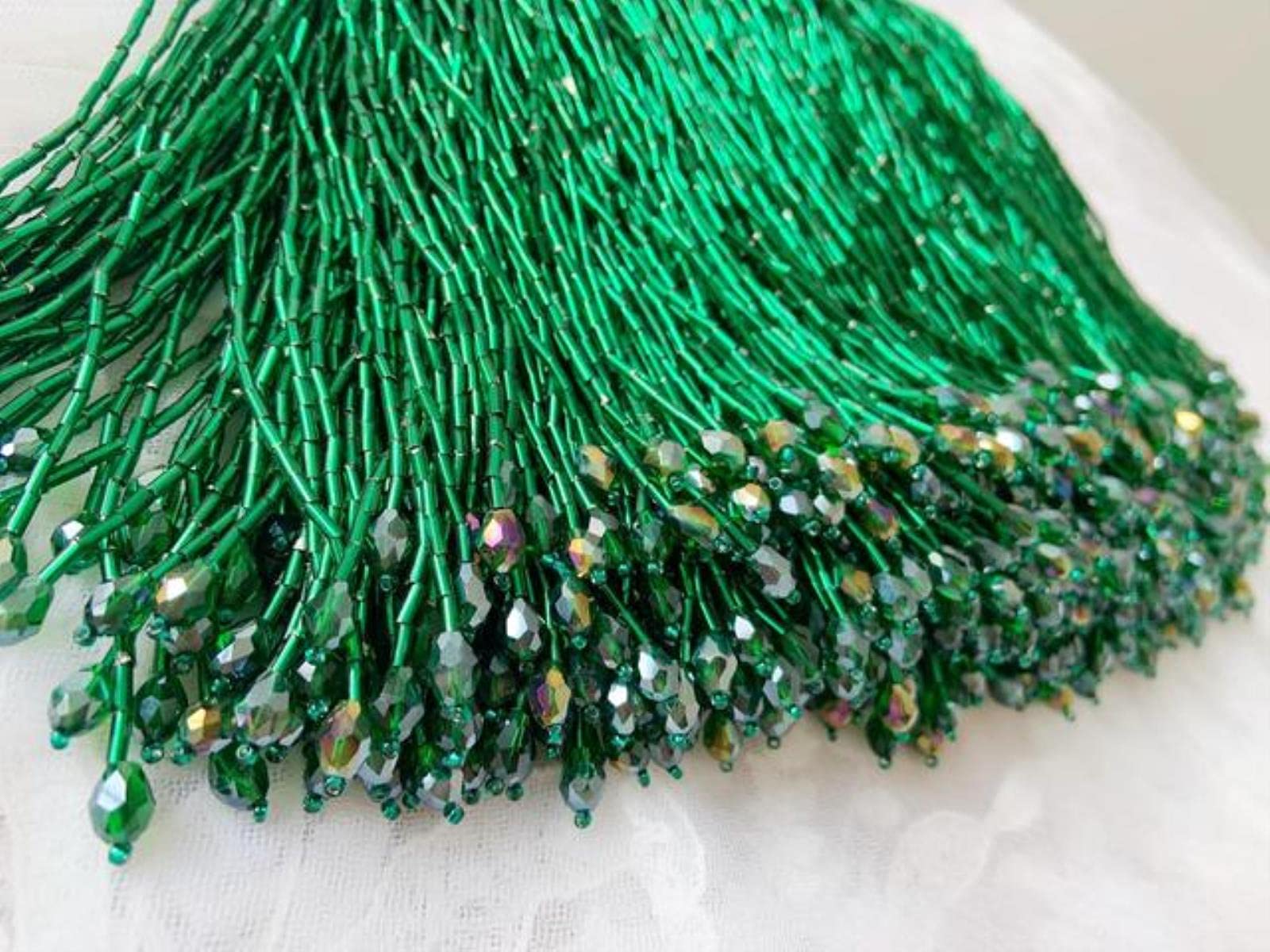 Fringe Trim,Sequin Fringe,1 Yard Black Bead Fringe Tassel Trim for Dance Costume Haute Couture Dress Trimming Beading Fringe (Color : Grey) (Color : Green)
