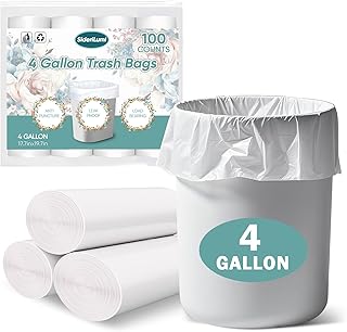 Small Trash Bags 4 Gallon - 100 Count Leakage-Proof 4 Gallon Trash Bag, Unscented Small Garbage Bags for Office Bedroom Bathroom Mini Trash Bags, White 4 Gal Trash Can Liners