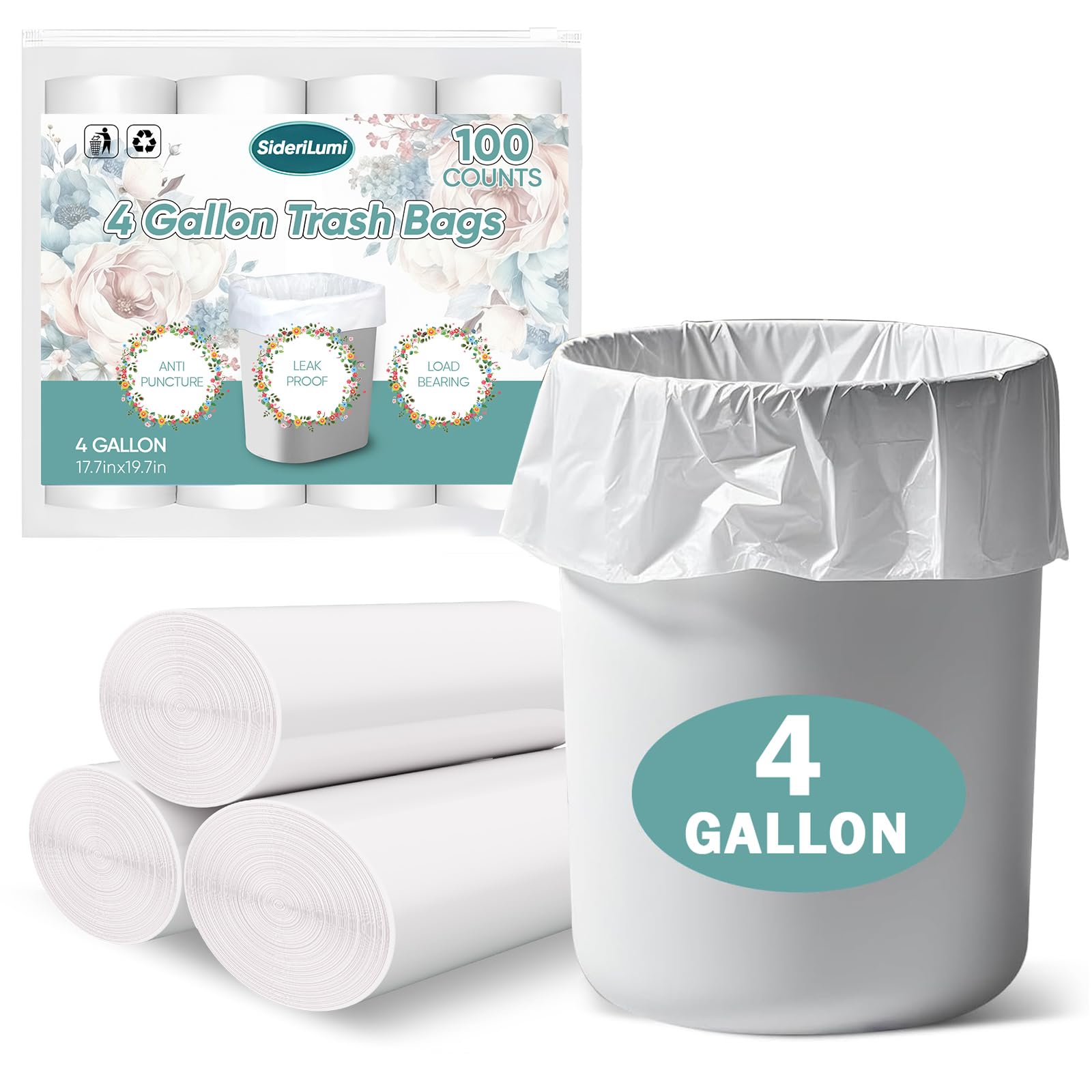 Small Trash Bags 4 Gallon - 100 Count Leakage-Proof 4 Gallon Trash Bag Unscented Small Garbage Bags for