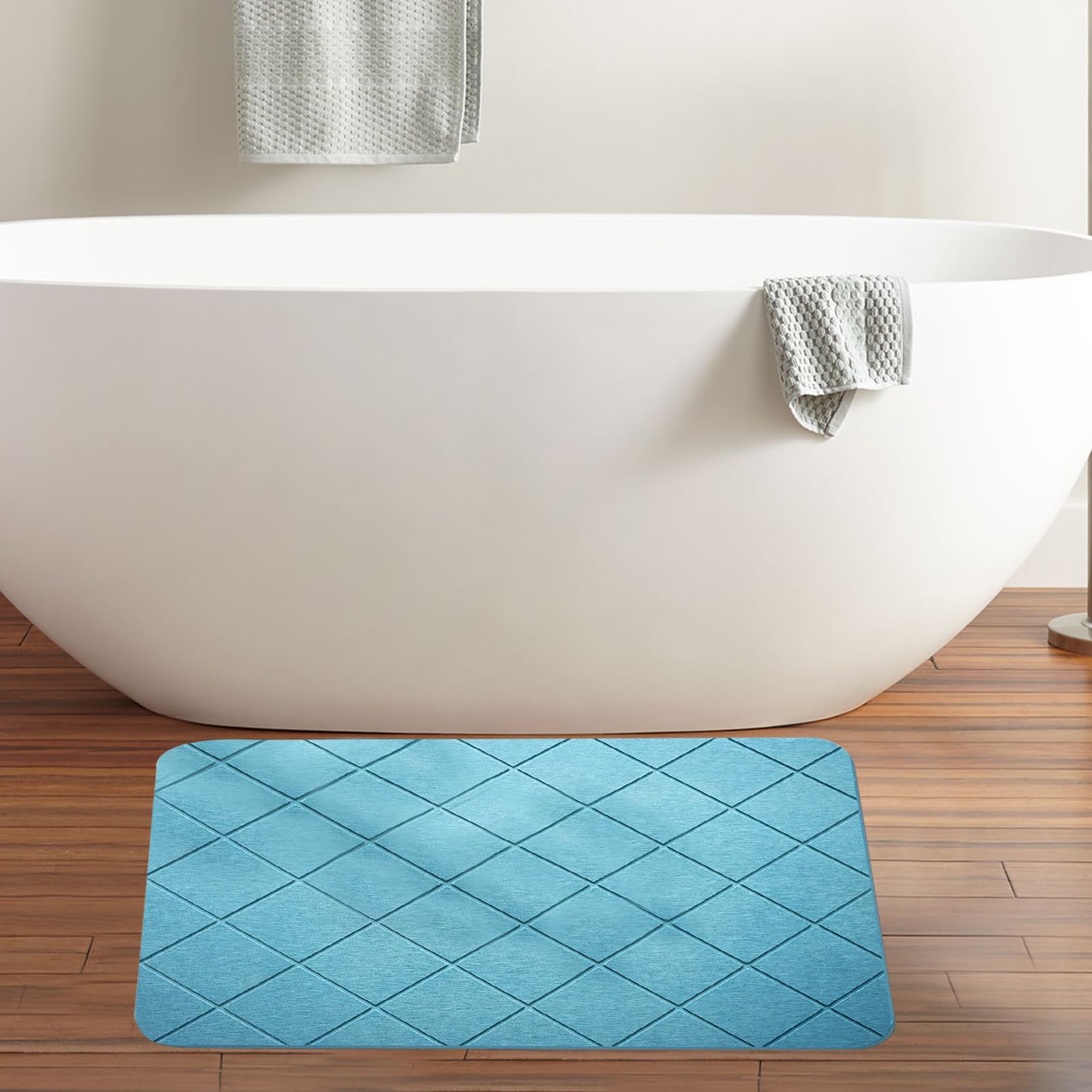 Tappetino da bagno in terra di diatomee, assorbe l'acqua, design geometrico ad asciugatura rapida, antiscivolo, per WC, cucina, vasca da bagno, piscina, uso spa, nero, blu, grigio, bianco