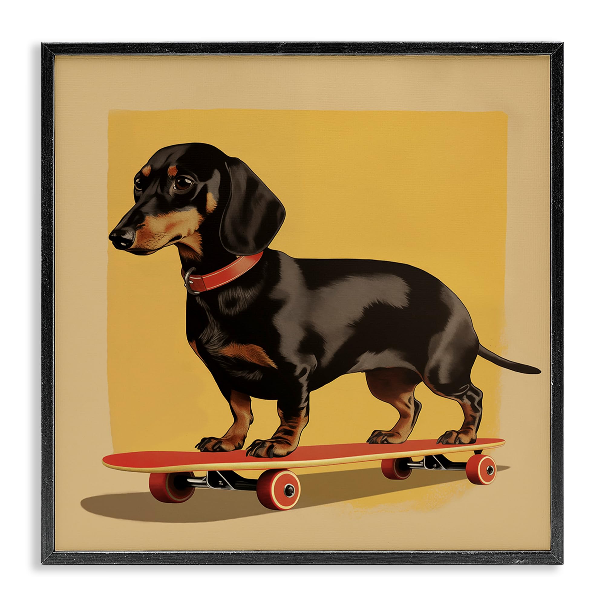 Stupell Industries Midnight Black (Textured) 'Dachshund On Red Skateboard', Framed Giclee Art, Black, 12 X 12 Inches, Easy To Hang And Sturdy, Made In Usa, By Andreas Magnusson