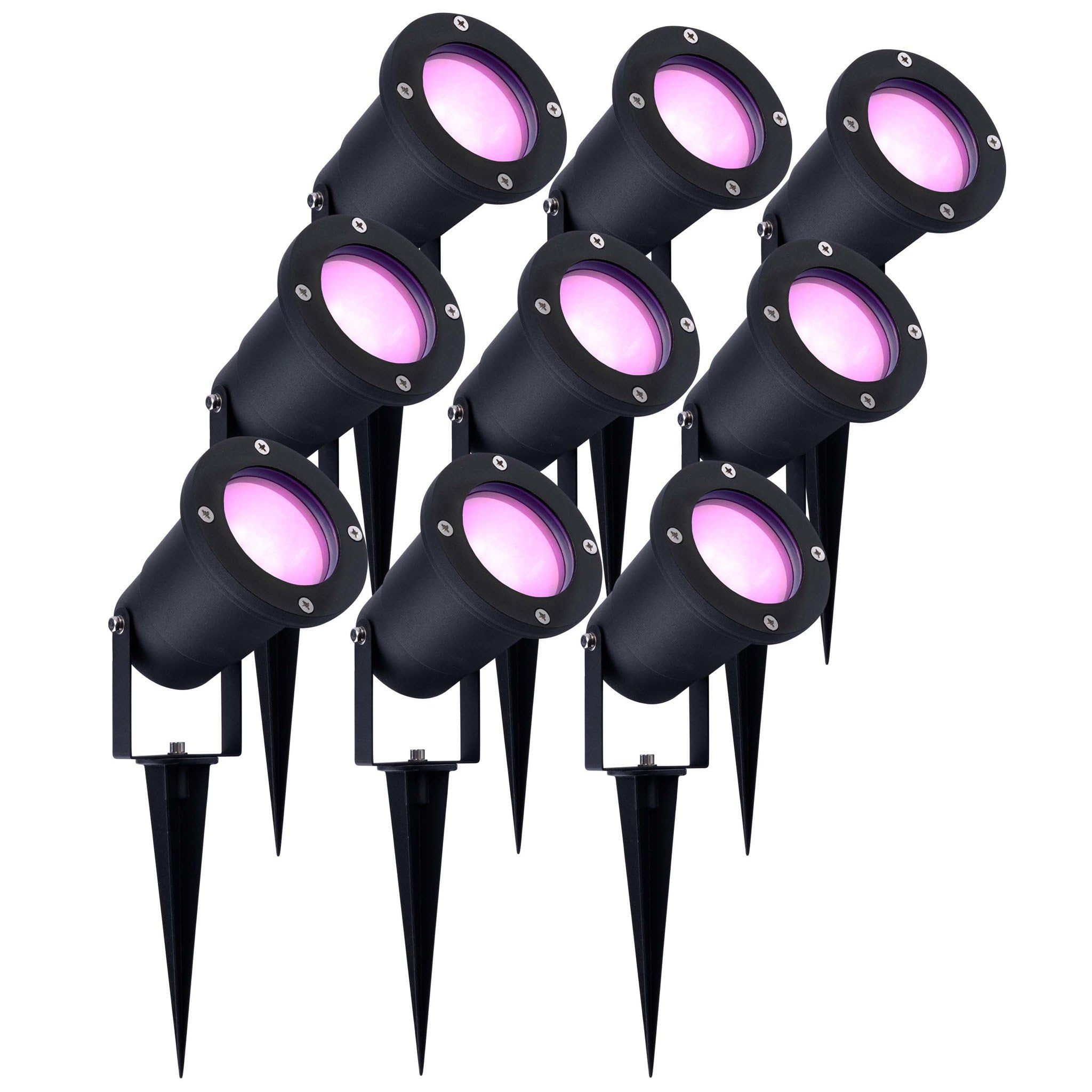 Ledvion Black, Smart - 9X Smart Wifi Led Spike Spotlights, Aluminium, Ip65, 5W, Rgbww, 1M Cable, Led Spotlight, Outdoor Led Garden Light