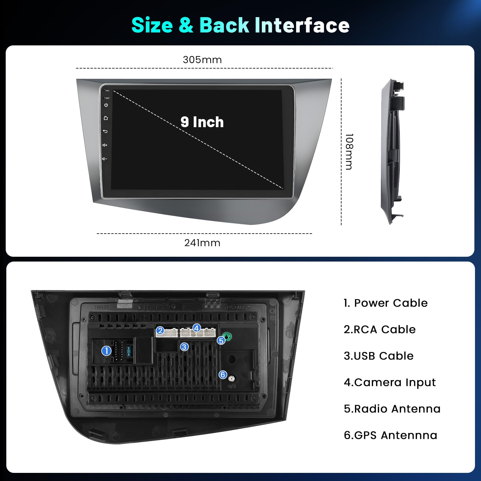 4+64GB Android Radio Coche para Seat Leon MK2 2005-2012(Left-Hand Drive), 9 Pulgadas Pantalla Wireless Carplay Android Auto Bluetooth Autoradio con Cámara Trasera GPS WiFi EQ FM RDS Radio