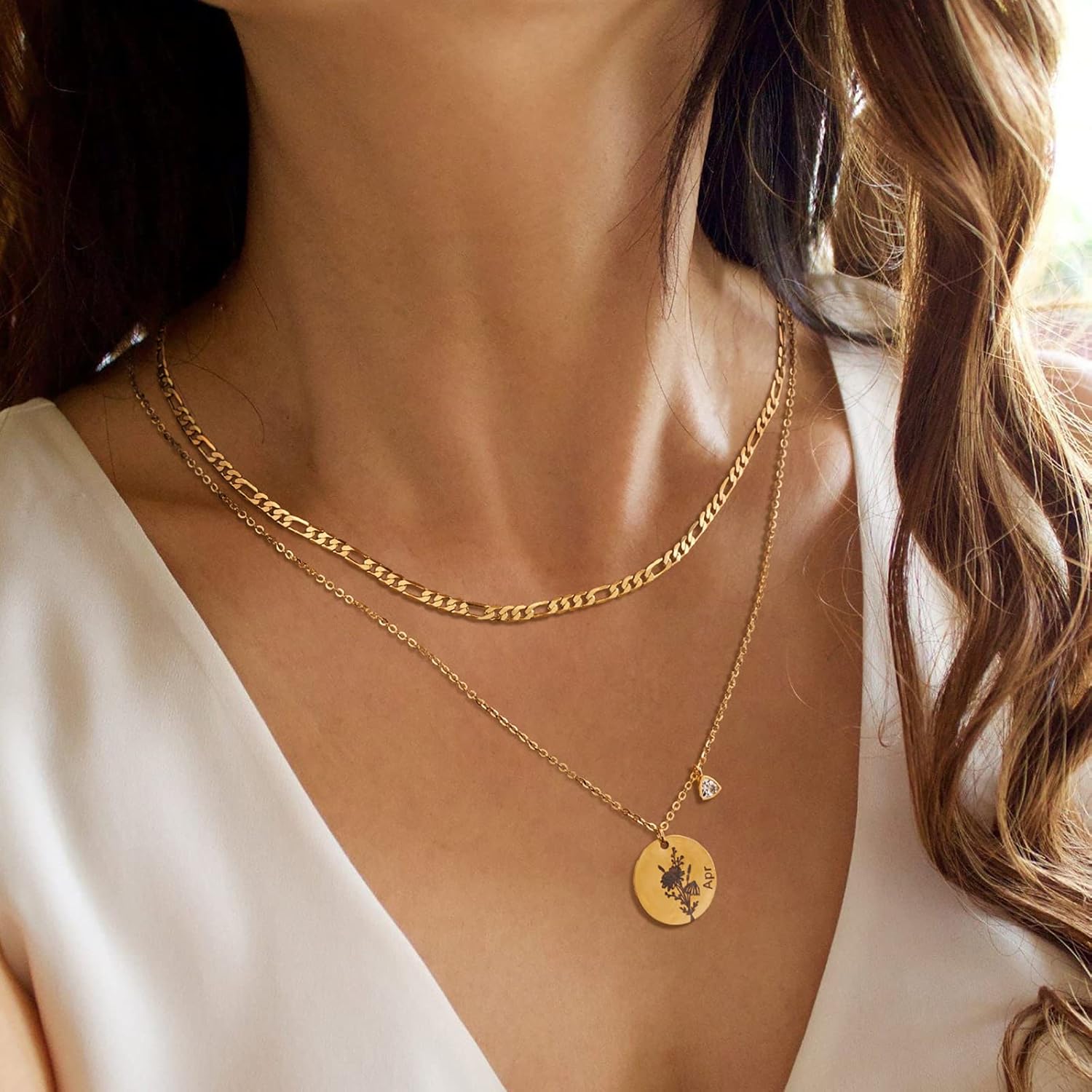 MTMY Birth Flower Necklaces for Women 18K Gold Plated Dainty Layered Birth Month Flower with Birthstone Pendant Necklaces Personalized Custom Floral Jewelry - Image 2