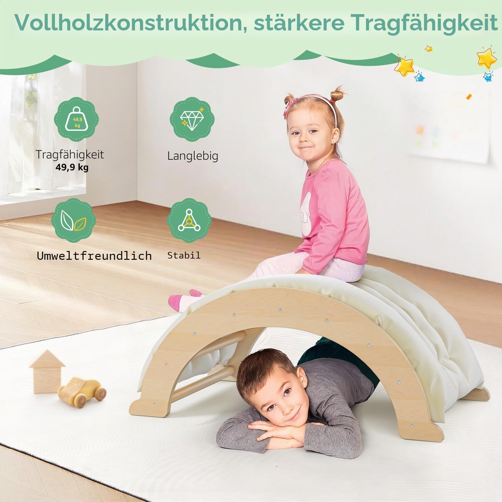 Montessori Kletterbogen mit Kissen, 3-in-1 Klettergerüst mit Bogen & Matte für Kleinkinder und Kinder