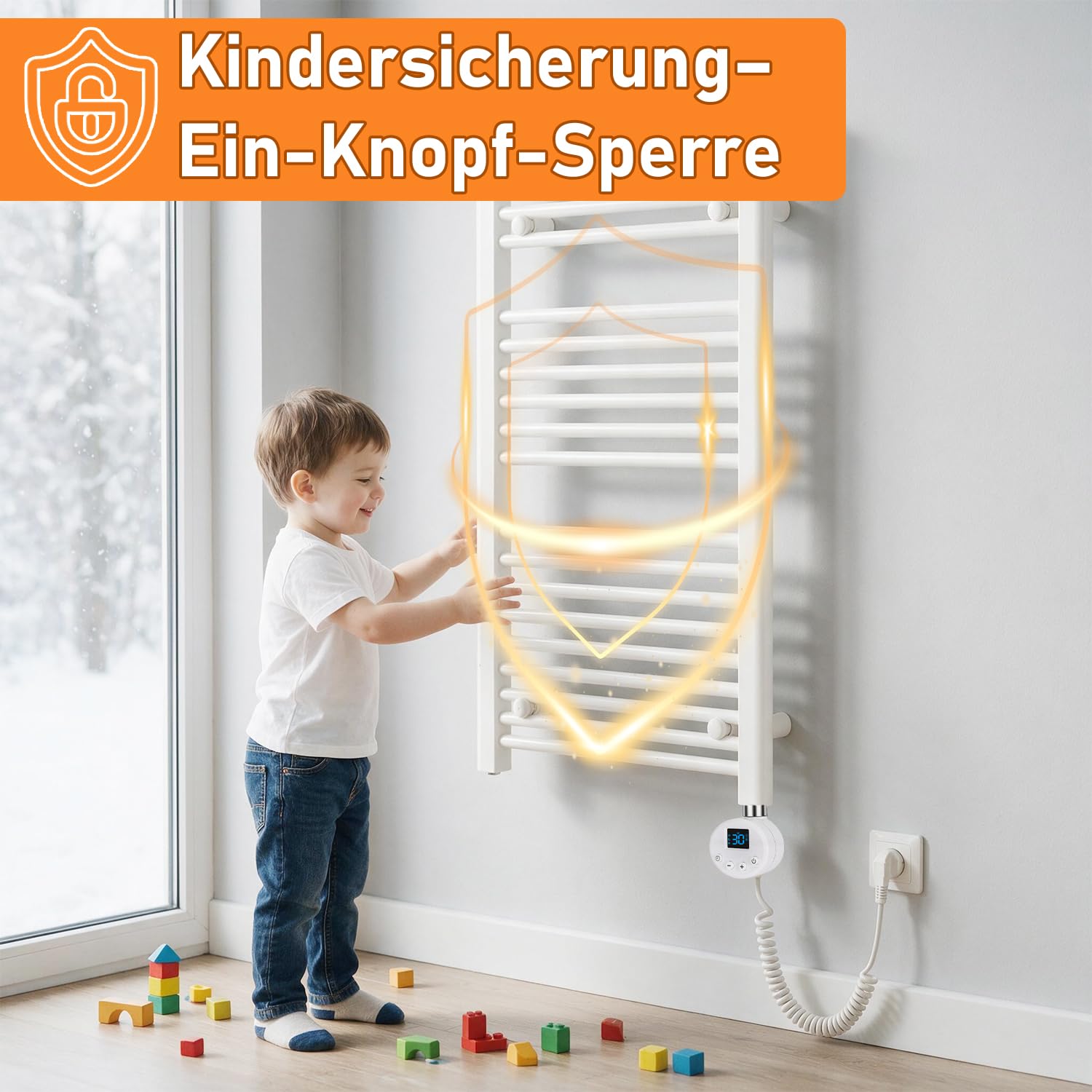 WiFi Heizstab 600W Weiß für Badheizkörper, 4 Heizmodi