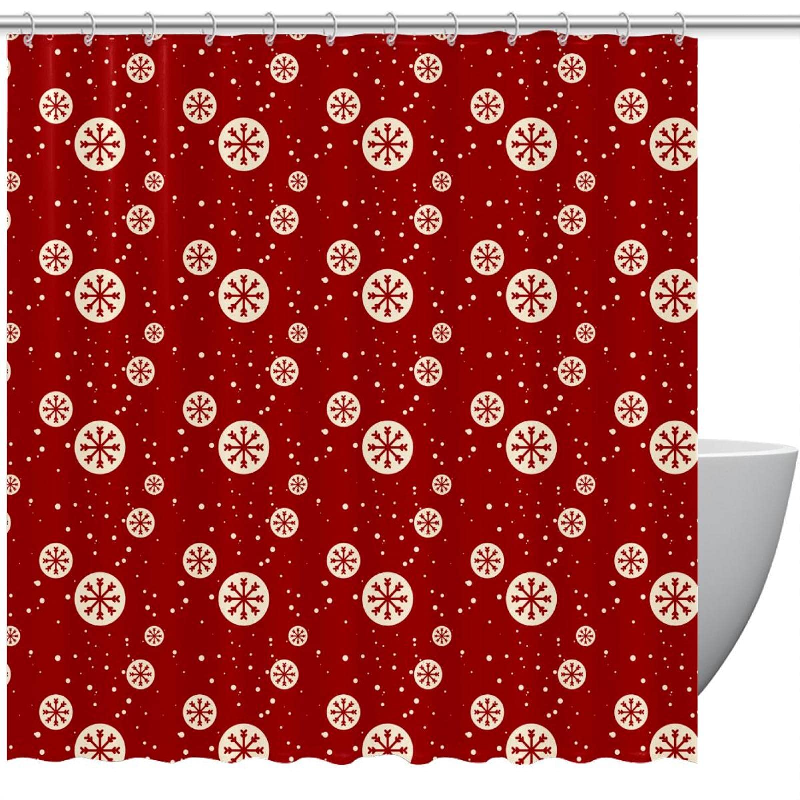 Rideau de douche flocon de neige rouge 183x183 cm pour la salle de bain