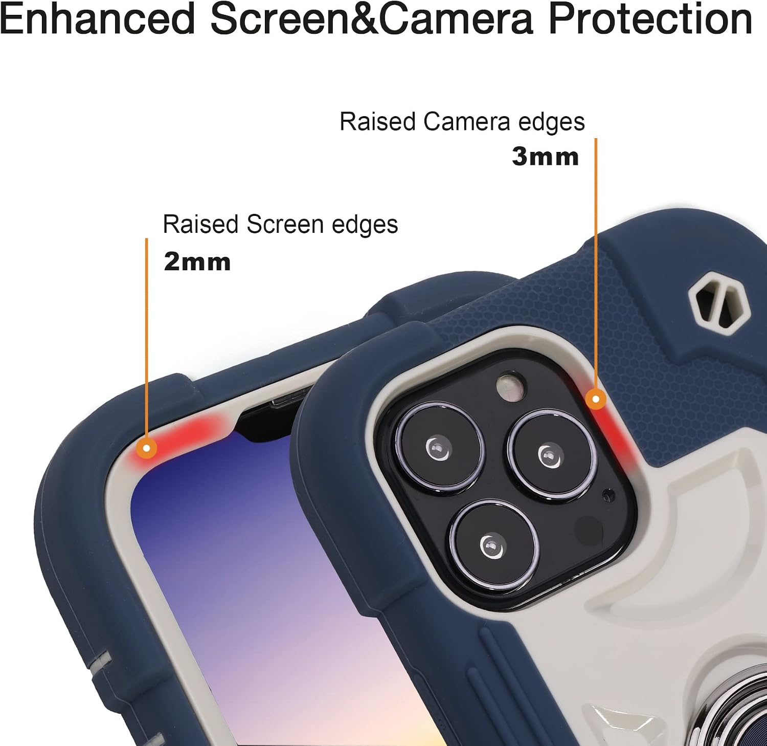 XBO Compatible for iPhone 13 pro max Case with Stand, Heavy-Duty Military Grade Shockproof Phone Cover with Adjustable Ring Kickstand for iPhone 6.7 2021 Accessories - Felicia Blue