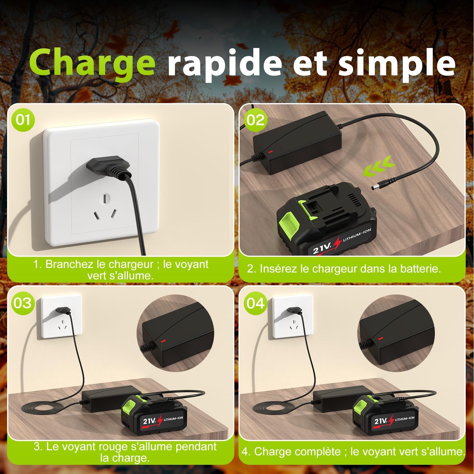 Souffleur de Feuilles sans Fil 21V avec 2 Batteries de 3,0 Ah et Chargeur, 6 Vitesse Max 257 km/h, Moteur sans Balais, Souffleur Batterie Léger pour Cour, Entrées, Pelouse, Jardin