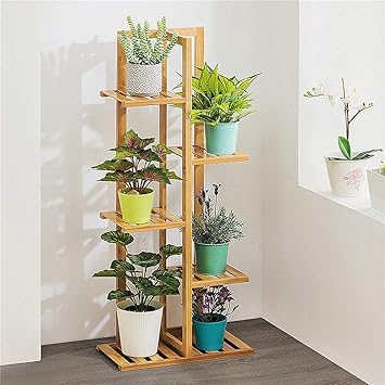 Amazon Akozlin フラワーラック 5段 フラワースタンド 楠竹 園芸ラック ガーデンラック花台 プランタースタンド 花棚 植物棚 鉢植え 盆栽棚 収納棚 ベランダ 屋外 室内 大容量 組み立て式 頑丈 原色 幅45 奥行22 高さ103cm フラワースタンド 園芸ラック