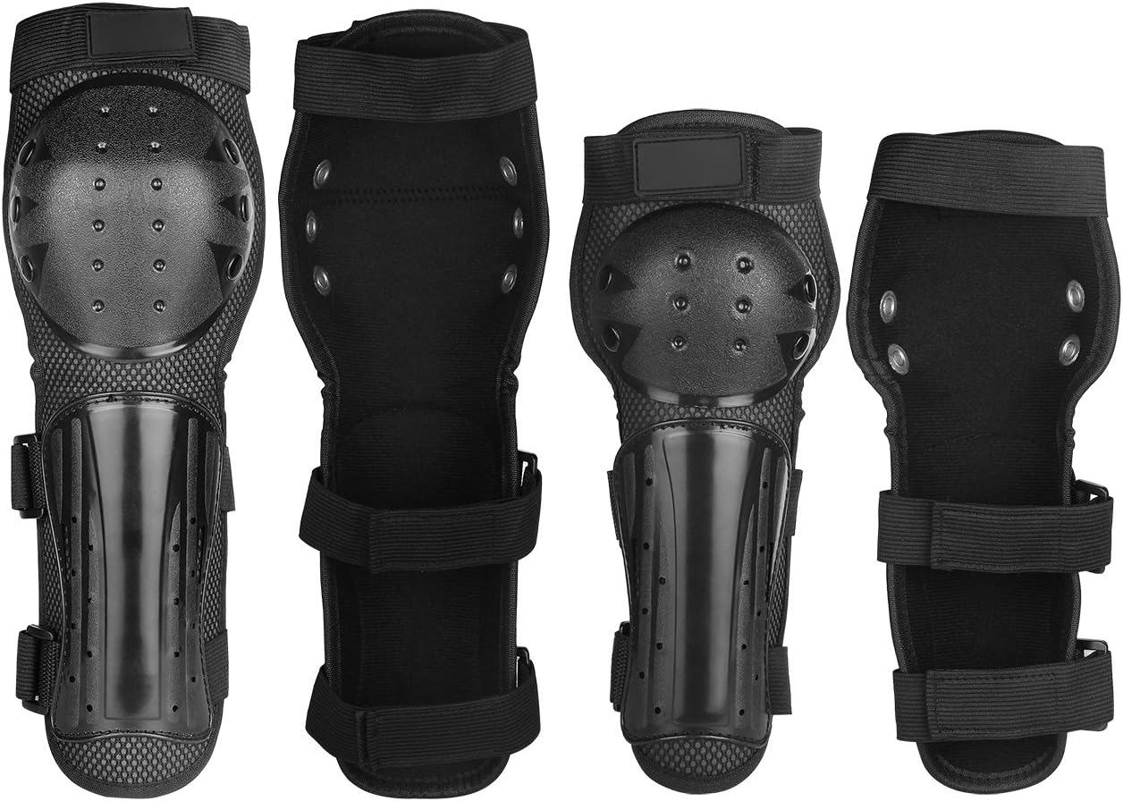 Yodensity 4pcs Motorcycle Set of 2 Elbow Guards + 2 Knee Pads Shin Protector Armor Set for Motocross Racing Bike Cycling Skating Skateboard