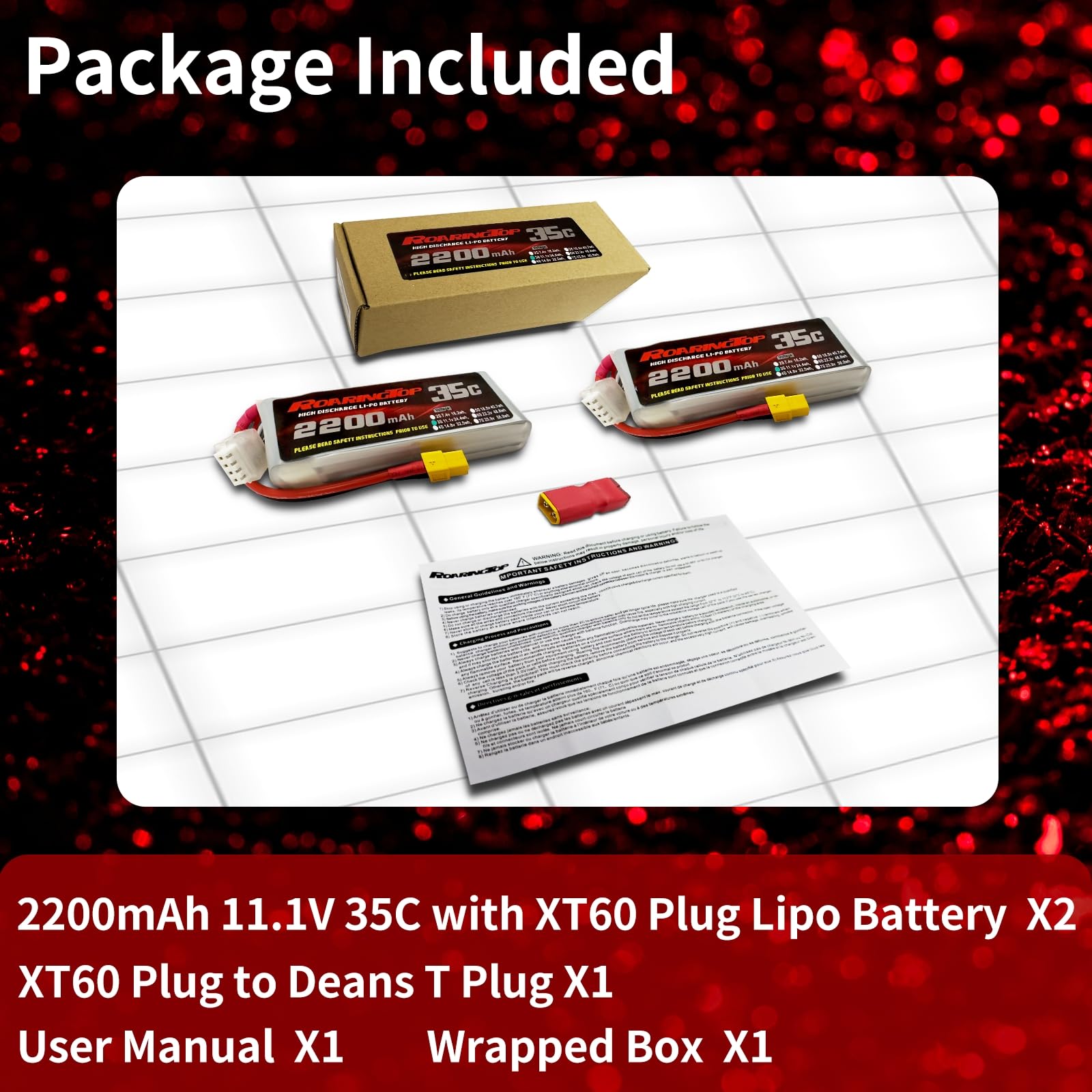 RoaringTop 3S Lipo Batterie 2200mAh 35C 11.1V Lipo Batterie(Décharge Continue) Batterie Softshell avec XT60 pour RC Hélicoptère DJI Avion RC Avion RC Quadcopter Drone FPV (2PCS)