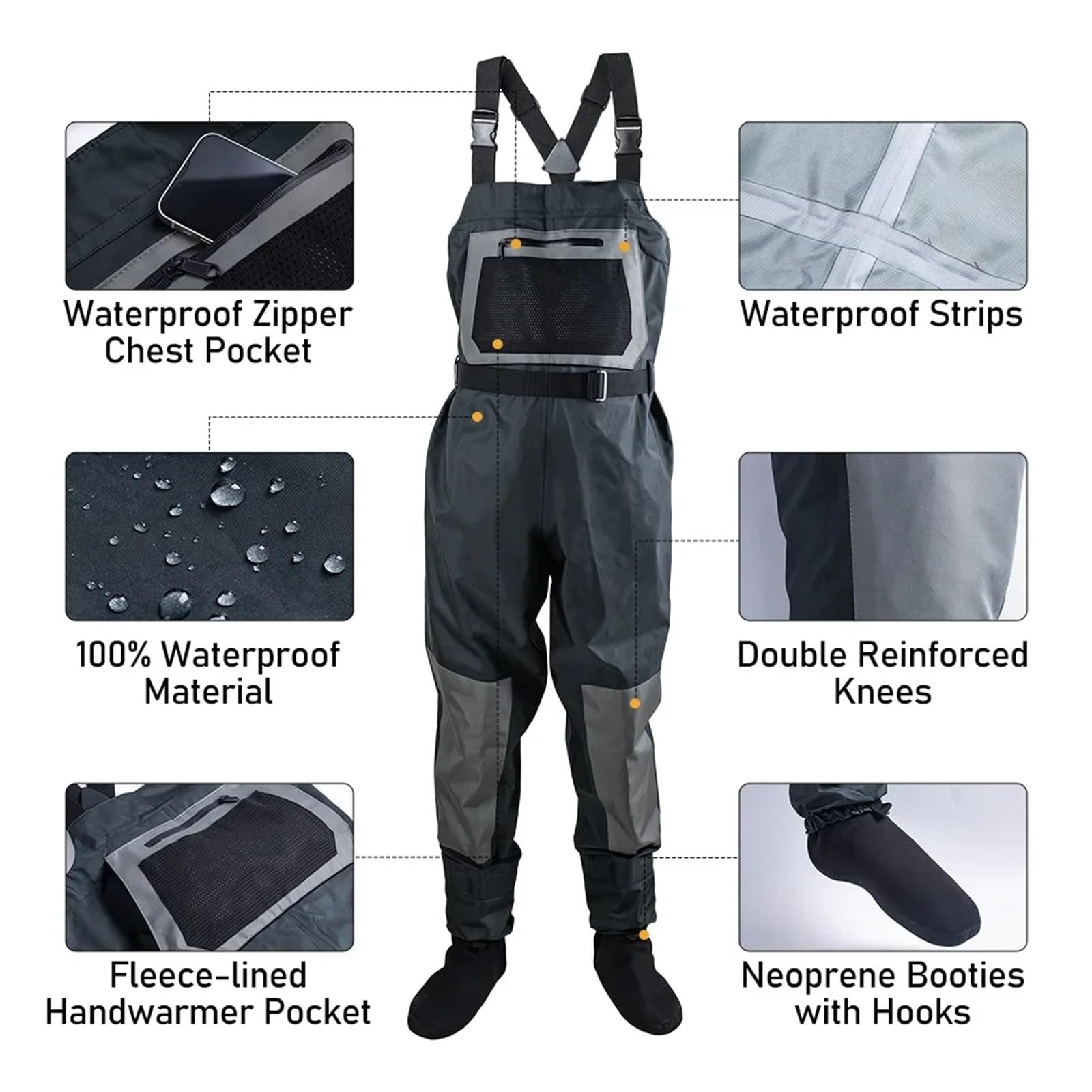 Botas de Pesca con Mosca Gruesas, Ropa de Pesca Impermeable, Monos de Pecho, Botas Transpirables, S, M, L, XL, XXL para Pesca Y Caza