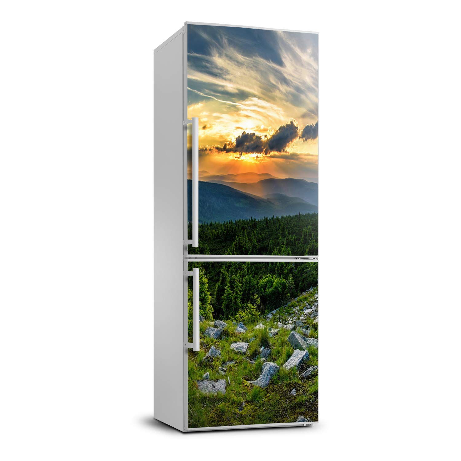 Autocollant frigo 70x190cm panorama montagnes | Grand sticker de décoration mural