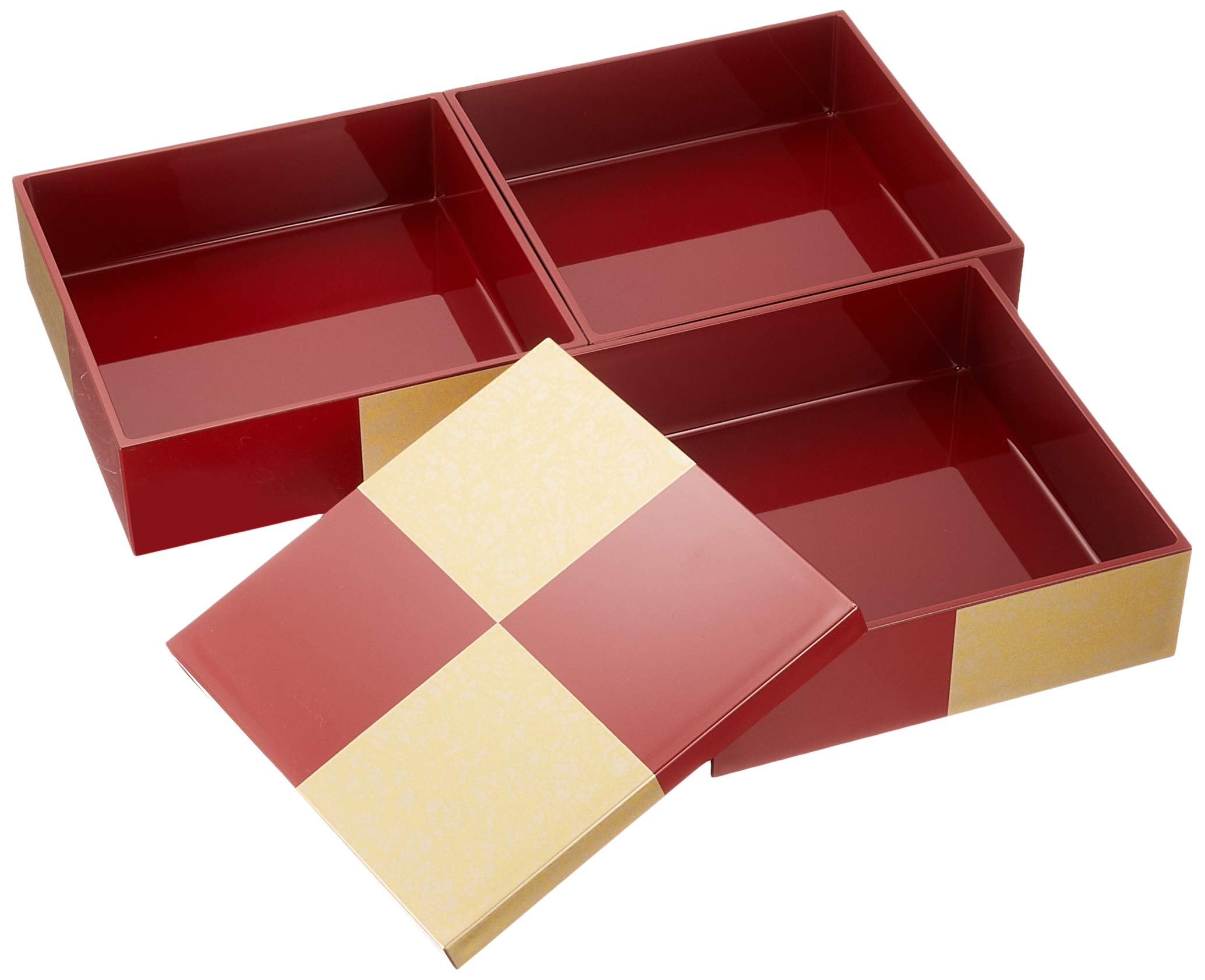 Amazon｜北市漆器店 市松GOLD5.0三段重(朱) KZ2586A｜重箱 オンライン通販