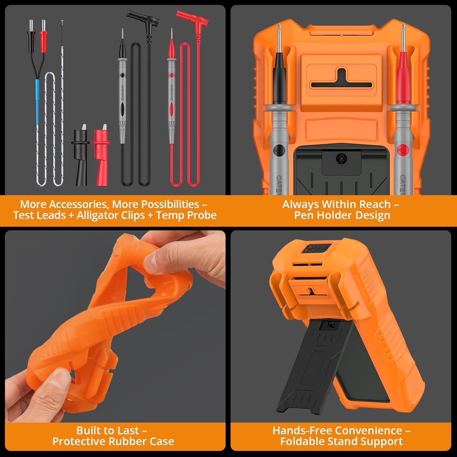 Neoteck 6000 Counts Digital Multimeter for DC AC Voltage/Current TRMS Voltmeter with Test Probe Auto Range Multimeter with NCV Live for Temperature Capacitance Resistance Diode Continuity-Orange