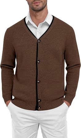 Mens Cardigan Sweater Long Sleeve Knitted V-Neck Button Sweater Zipper Cardigan
