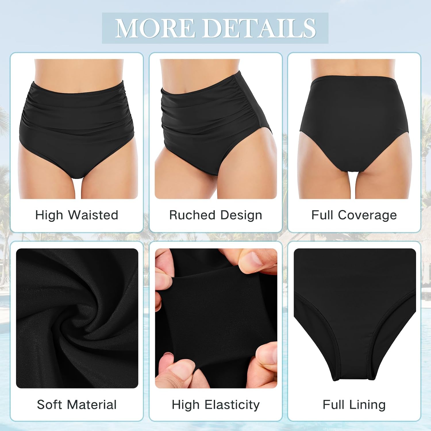 American Trends High Waisted Bikini Bottoms Ruched Tummy Control Swimsuits Bottoms Sexy Swim Bottom Bathing Suits for Women - Image 4