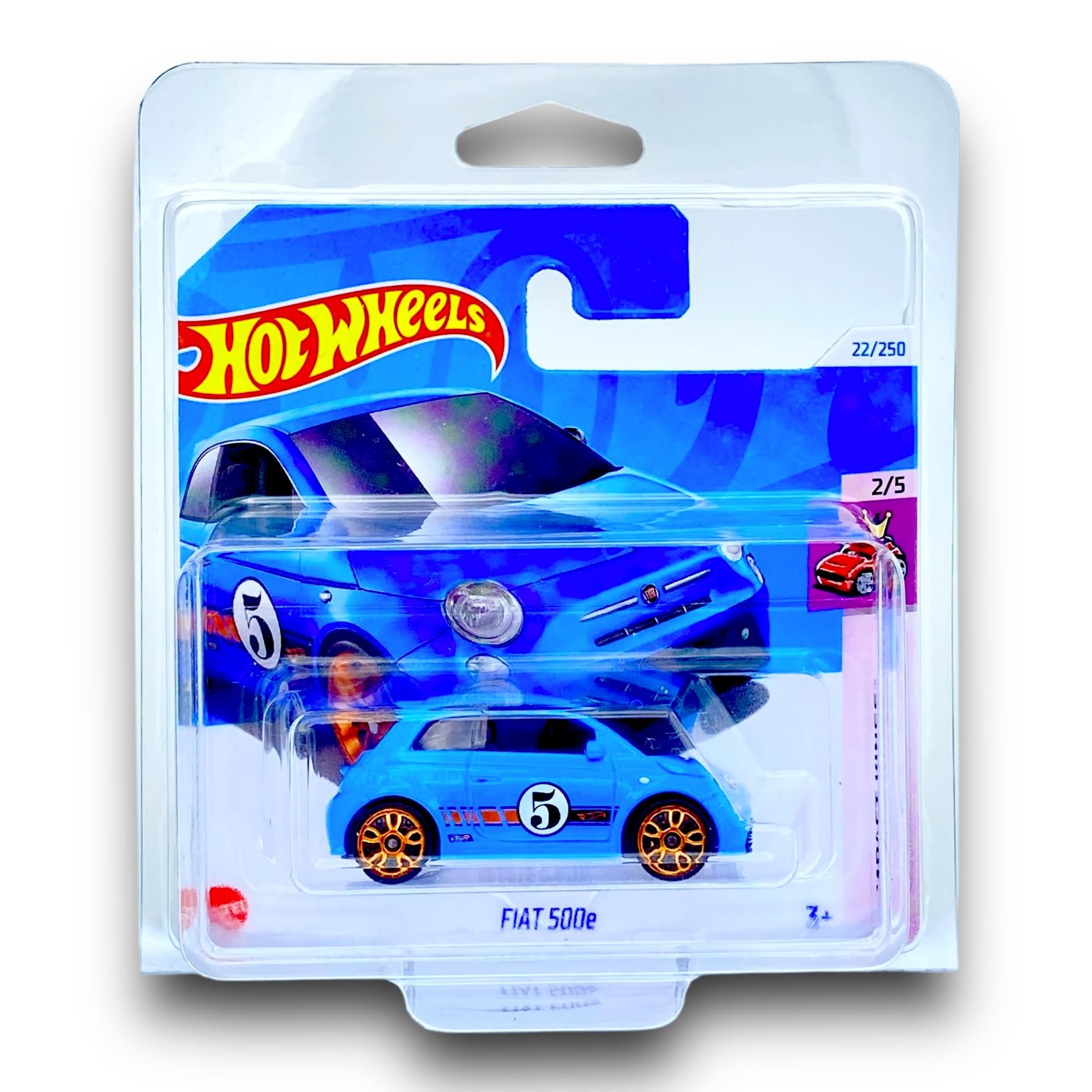 Hot Wheels Fiat 500e (Blue) 2/5 Compact Kings - 2024-22/250 (Short Card) - COMES IN A GENUINE KLAS CAR KEEPER PROTECTOR CASE - HTD03