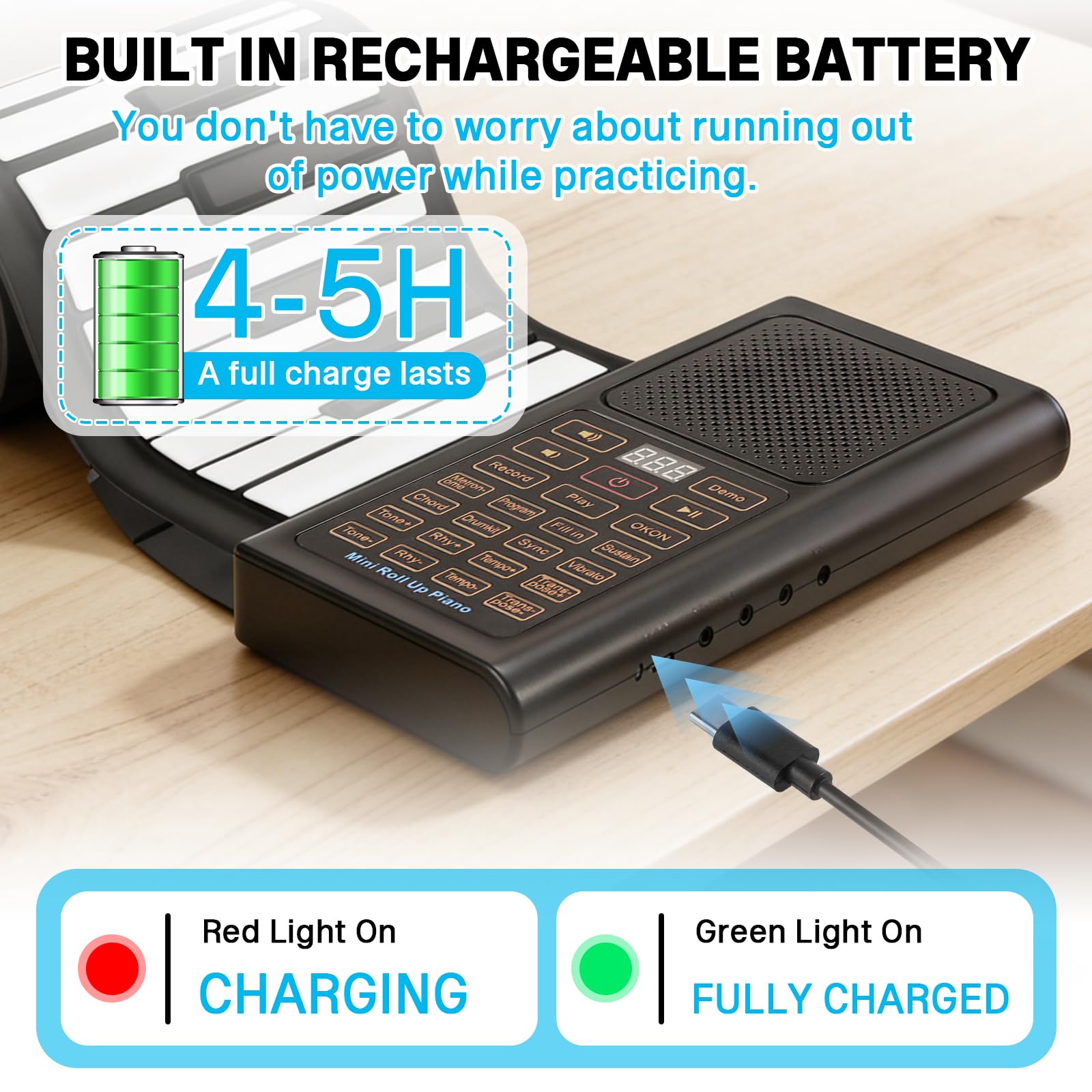 88 Tasten Roll Up Keyboard Piano, Keyboard Klavier faltbar mit 128 Rhythmen & 128 Tönen & 20 Demos, E-Piano mit MIDI-Bluetooth & Fußpedal für Erwachsene Kinder Anfänger