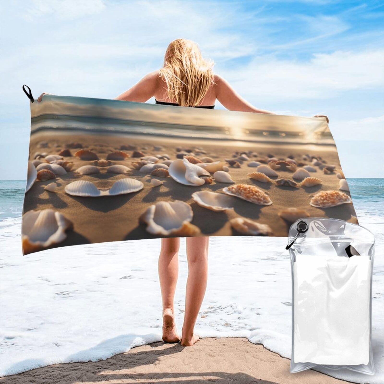 Toalla de playa de secado rápido con paisaje de conchas para piscina y viajes