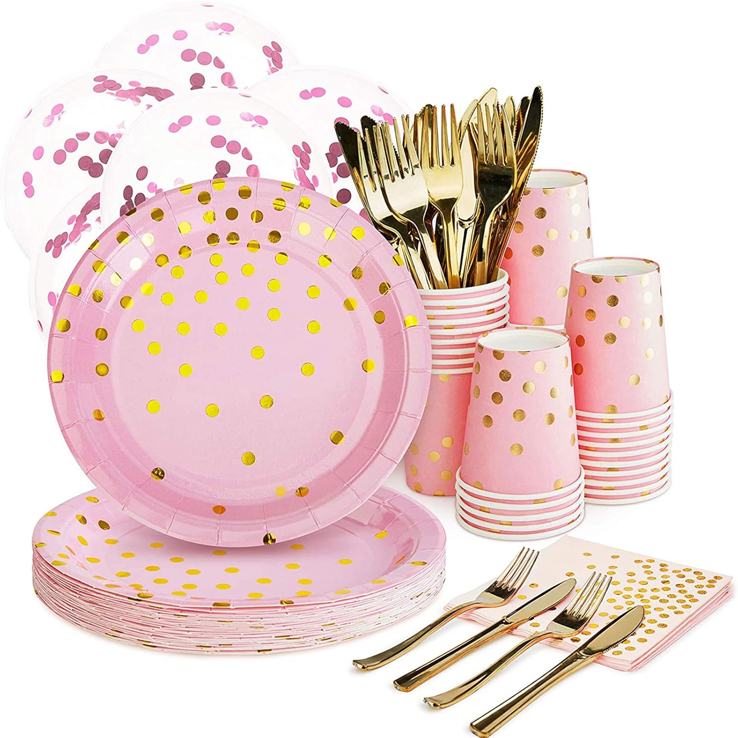 Pink and Gold Party Supplies Set 168PCS Pink Paper Plates