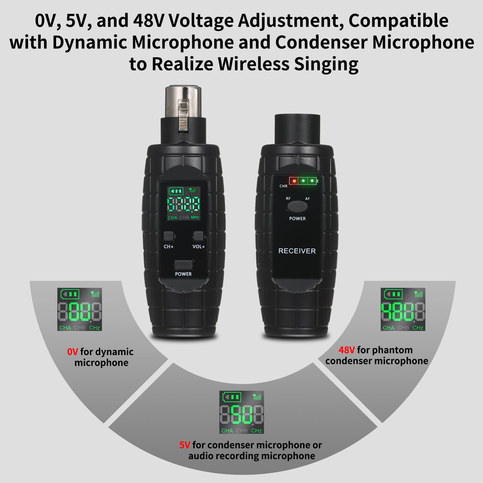 Convertitore da microfono UHF professionale cablato a wireless Trasmettitore e ricevitore per microfono 571~598 MHz Trasmissione in ricezione compatibile con microfono dinamico/a condensatore con