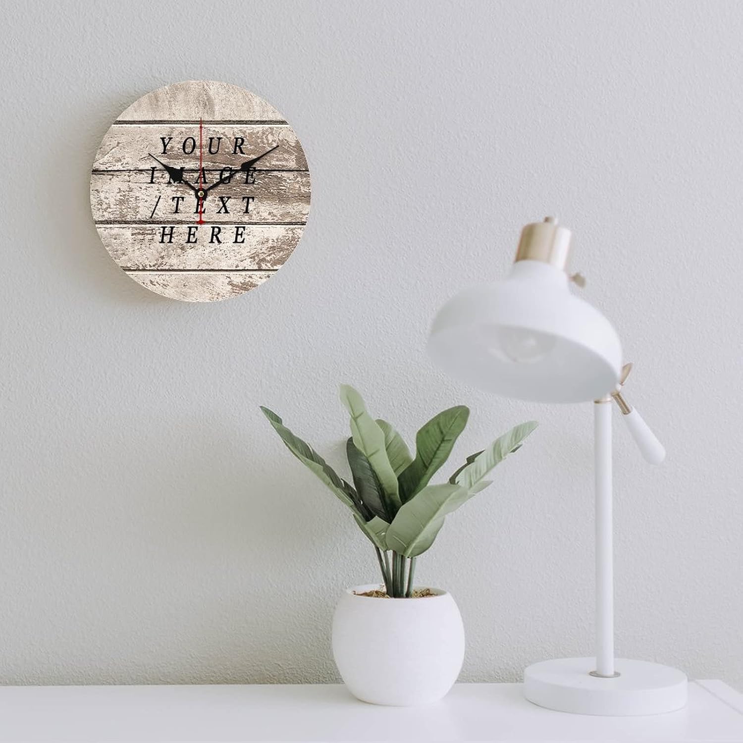 Custom Clock Wood 10", Modern Wood Round Wall Clock Hanging Modern Art Round Clock Silent Non Ticking Battery Operated Clock Round Kitchen Wall Clock for Living Room Bedroom Decor