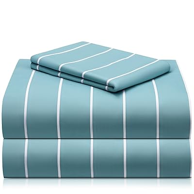 LuxClub 3 PC Twin Sheet Set, Deep Pockets Wrinkle Free Cooling Bed Sheets Hotel Bedding for Women, Men, Includes 1 Fitted Sheet, 1 Flat Sheet and 1 Pillowcase-Striped - Light Blue