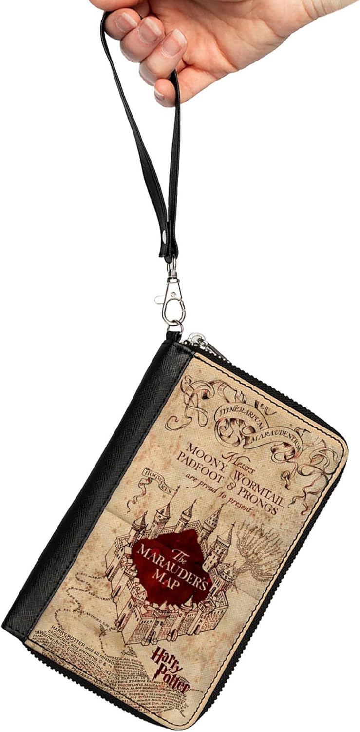 Buckle-Down The Wizarding World of Harry Potter Wallet, Zip Around, Hogwarts School The Marauders Map Tan Reds, Vegan Leather - Image 2