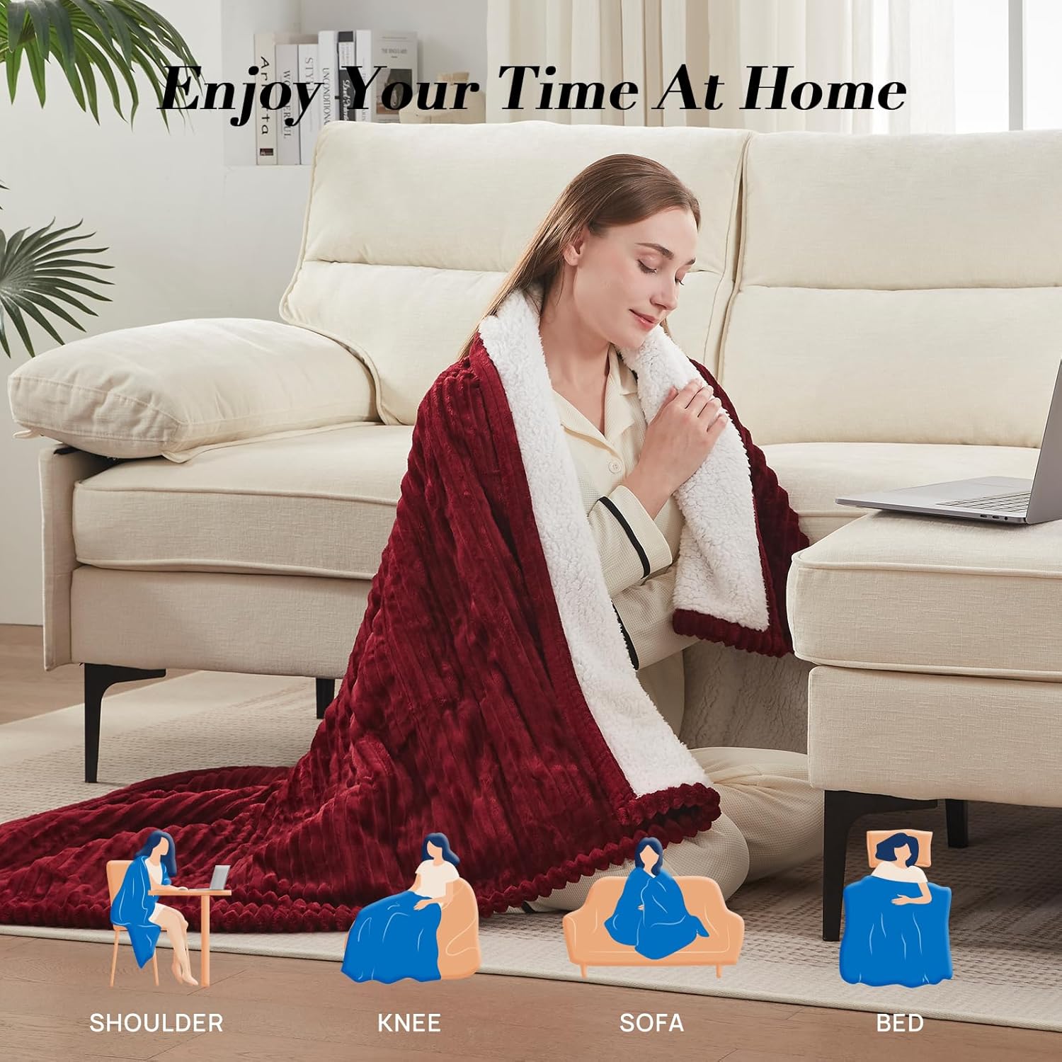 Westinghouse Heated Throw Blanket, Soft Flannel Sherpa Electric Blanket with 6 Heating Levels & 2-10 Hours Auto Shut Off, Fast Heating & ETL Certification, 50x60 Inch, Red - Image 4