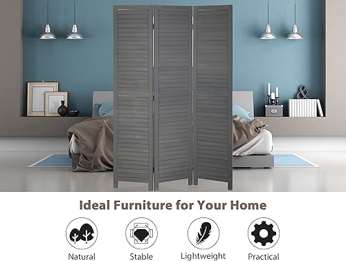 Miniatura 6 de Divisor de habitación de 3 paneles divisores de madera de 507 pulgadas de ancho y pantallas plegables de privacidad pantalla de madera de 677