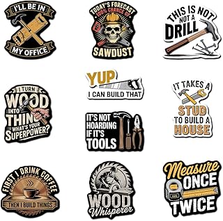 (Set of 10) Carpenter Sticker I Turn Wood Into Things, Yup I Can Build That, This is Not A Drill Funny Quotes Waterproof Vinyl Decal Gift Suitable for ​​Water Bottles Laptop Car 3 Inches