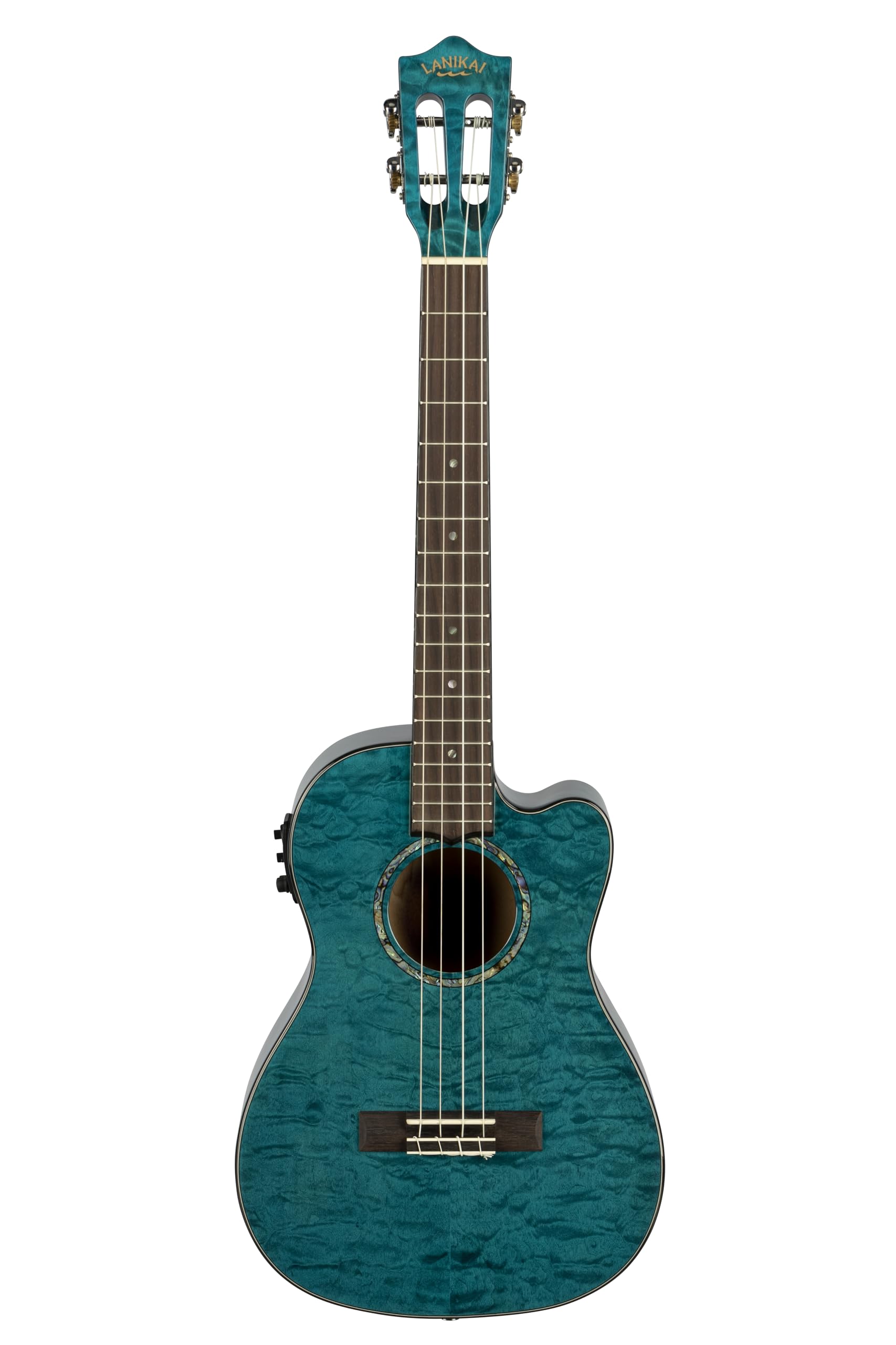 Lanikai Quilted Maple Blue Stain Baritone A/E Ukulele with Foam Case (QM-BLCEB)