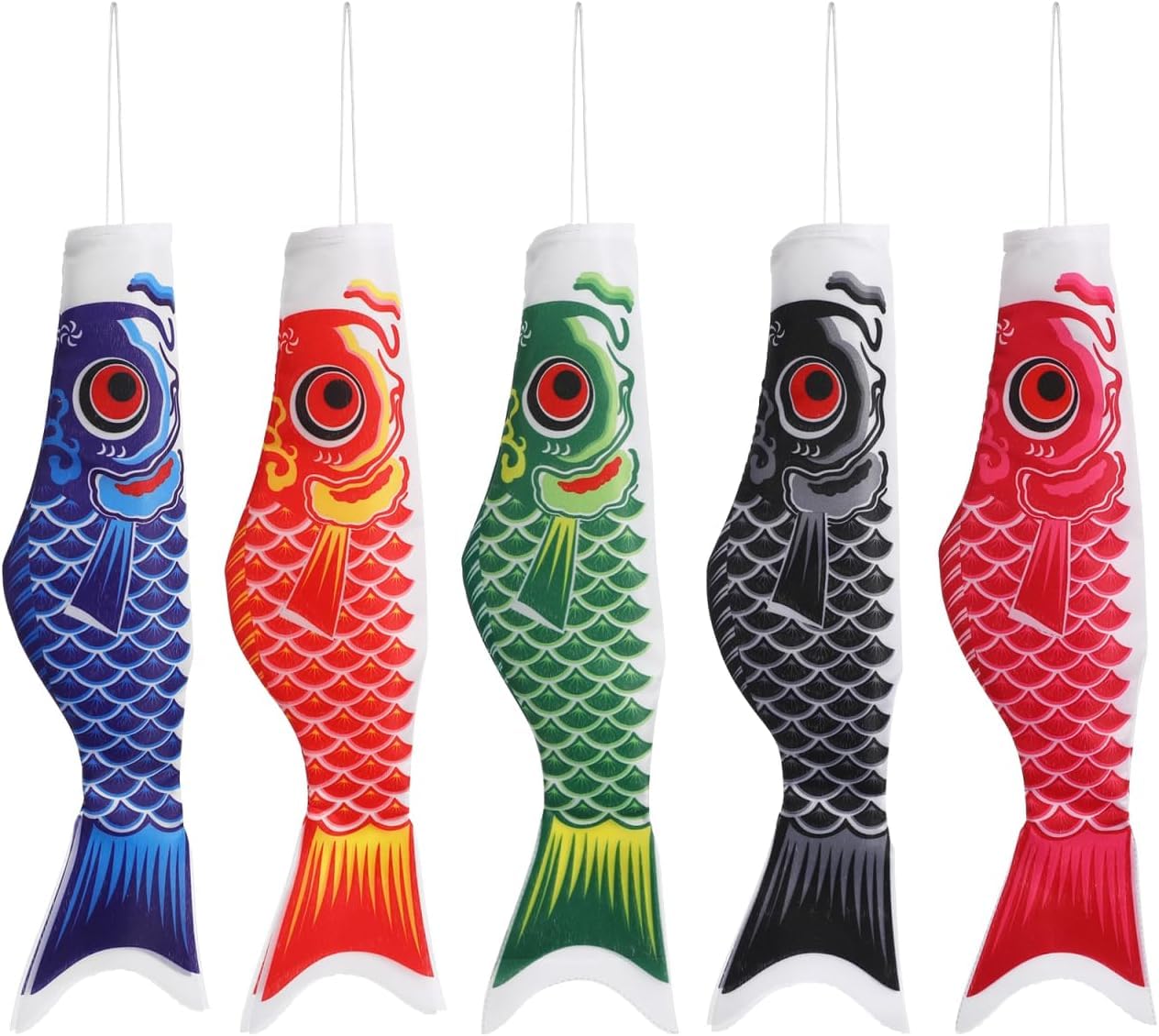 5 pcs Japanese Carp Windsock Streamer Fish Flag Kite Koinobori Hanging Decor for Japanese Sushi Bar Izakaya Room 40cm